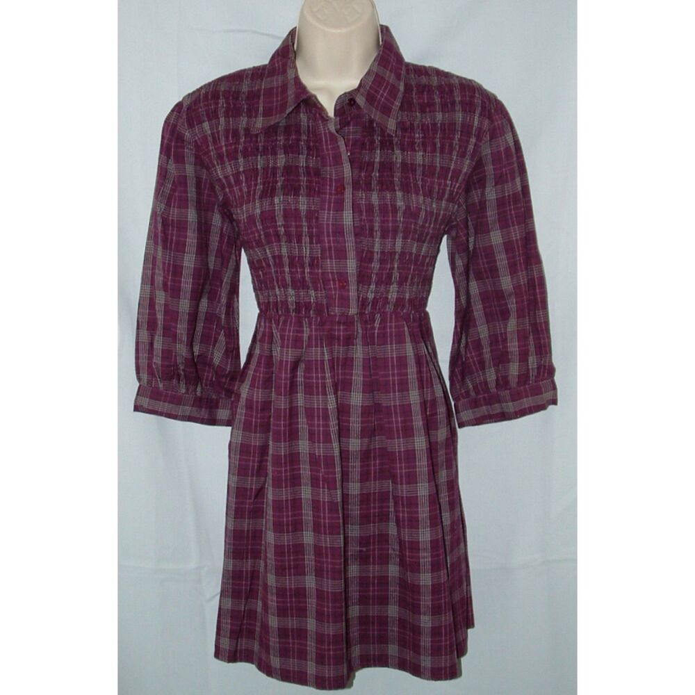 Purple Plaid Jr Sz Large Casual Wear Smocked Cotton Mini Dress PINK GIRL